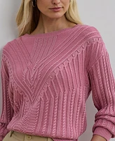 Lauren Ralph Women's Cable-Knit Cotton-Blend Boatneck Sweater, Regular & Petite