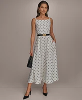 Donna Karan New York Women's Linen-Blend Polka-Dot A-Line Dress