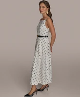 Donna Karan New York Women's Linen-Blend Polka-Dot A-Line Dress