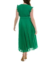 Taylor Plus Size Pleated Belted A-Line Dress