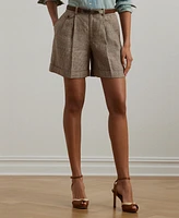 Lauren Ralph Women's Glen Check Pleated Linen Twill Shorts