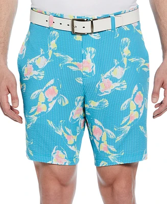 Pga Tour Men's Seersucker Watercolor Koi Fish Print 8" Golf Shorts