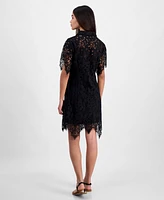 Juniors' Lace Button-Front Short-Sleeve Shirtdress