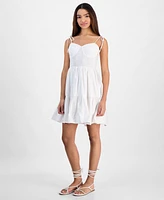 Juniors' Cotton Corset Tie-Strap Mini Dress
