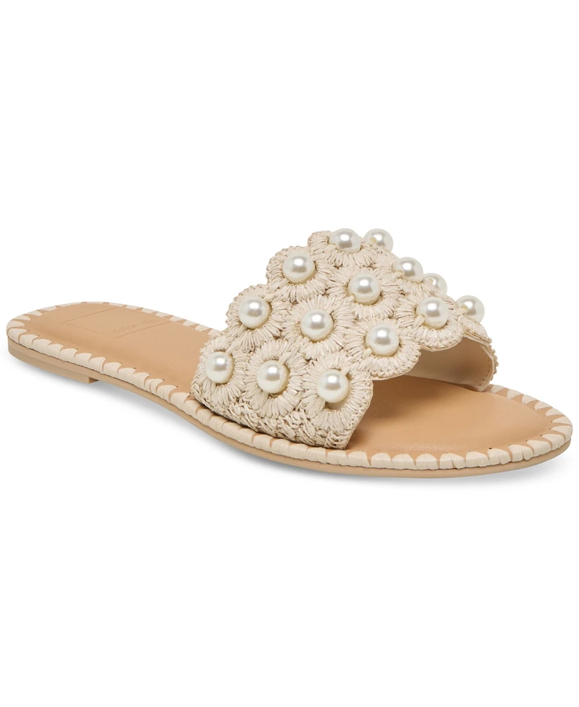 Dolce Vita Women's Harlyn Pearl Woven Raffia Slide Flat Sandals