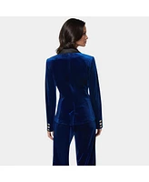 Bebe Women's Double Breast Combo Satin Velour Blazer