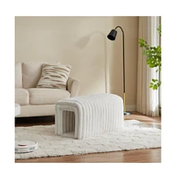 Ottoman Bench with Corduroy Cat Hideaway, Plush Footrest for Living Room, Bedroom, and Entryway-The Pop Home