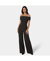 Bebe Women's Studded Off Shoulder Palazzo Jumpsuit