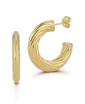 Rachel Zoe 14K Gold Plated Sterling Silver Flattened Twist Hoop Earrings