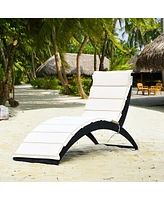 2PCS Folding Patio Rattan Lounge Chair Chaise Cushioned Portable Garden