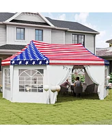 Outsunny 22.3 x 16.4ft Party Tent Wedding Tent w/ 6 Windows, American Flag