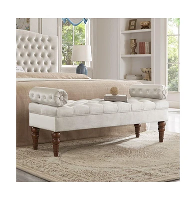 Velvet Tufted Bench for Bedroom, Living Room & Entryway, Window with Spindle Wooden Legs-The Pop Home