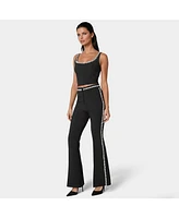 Bebe Women's High Waist Rhinestone Trim Flared Pant