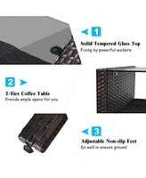 8PCS Patio Rattan Sectional Furniture Set Loveseat Sofa Coffee Table
