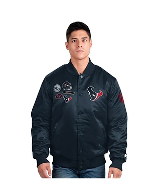 Starter Men's Navy Houston Texans Exclusive Satin Full-Snap Varsity Jacket