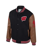 Colosseum Men's Black Wisconsin Badgers Letterman Full-Snap Varsity Jacket