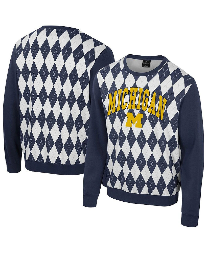 Colosseum Men's Navy Michigan Wolverines the Dealio Argyle Pullover Sweatshirt