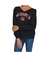 Tommy Hilfiger Women's Black Cincinnati Bengals Alice V-Neck Pullover Sweatshirt