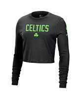 Nike Women's Black Boston Celtics 2024/25 City Edition Essential Logo Slim Fit Long Sleeve Cropped T-Shirt