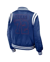 Wear by Erin Andrews Women's Royal Texas Rangers Football Bomber Jacket