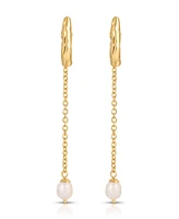 Ettika Linear Lux Cultivated Pearl Drop Earrings