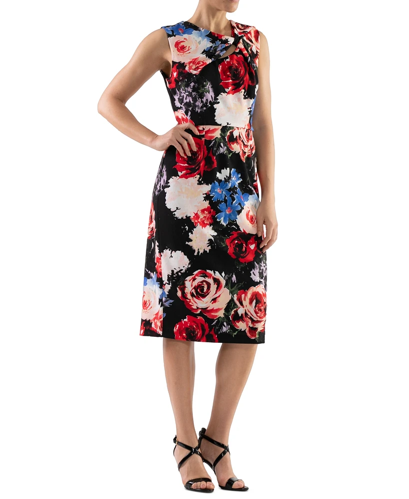 Donna Ricco Women's Floral-Print Twist-Front Sheath Dress