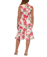 Donna Ricco Women's Floral-Print Flounce-Hem Sheath Dress