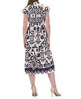 Donna Ricco Women's Printed Belted Fit & Flare Dress