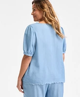 Style & Co Plus Scalloped Eyelet Top, Exclusively at Macy's