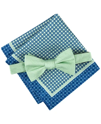 Tommy Hilfiger Men's Solid Bow Tie & Medallion Pocket Square Set