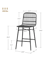 Homcom Rat Counter Height Bar Stools Set of 2 Barstools with Back,