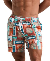 Original Penguin Men's Slim Fit Surf Print Drawstring 7" Swim Trunks