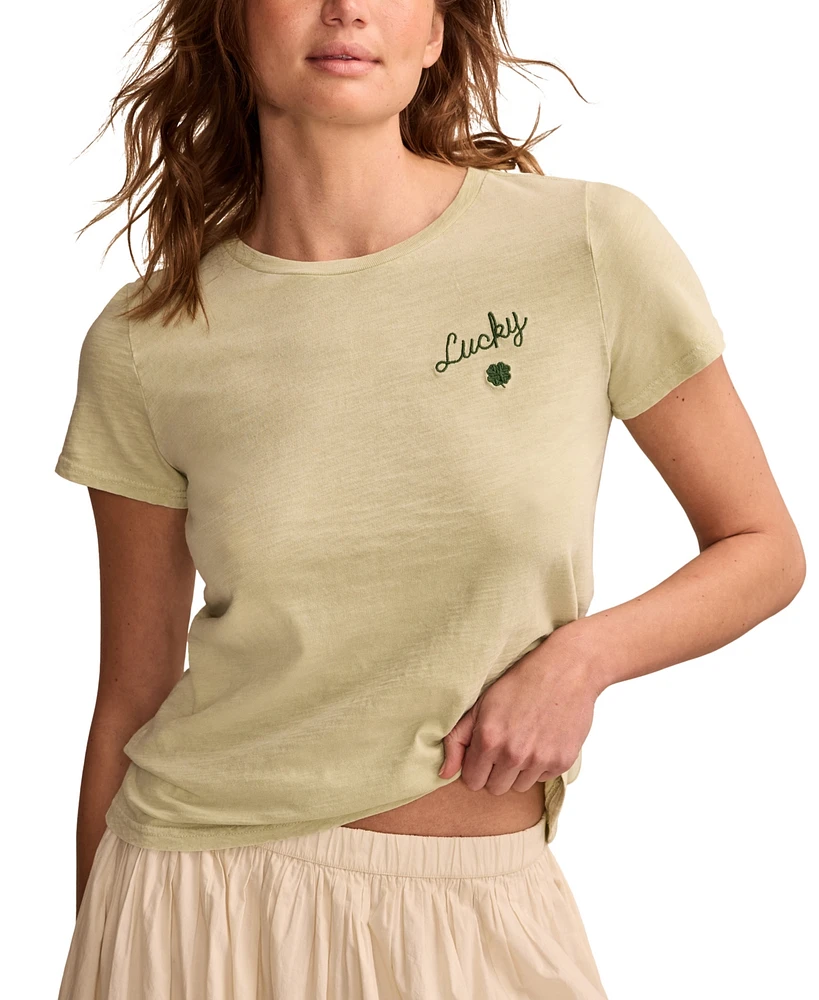 Lucky Brand Women's Embroidered Classic Crewneck Cotton T-Shirt