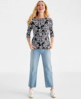 Style & Co Women's Printed Pima Cotton 3/4-Sleeve Top, Exclusively at Macy's