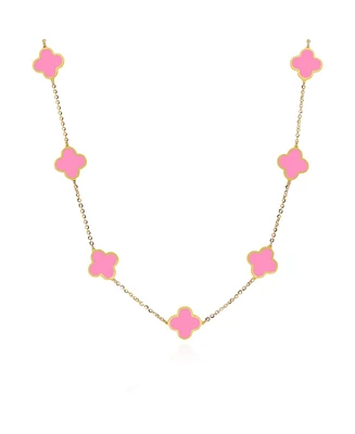 The Lovery Small Bubblegum Pink Clover Necklace 14K Gold