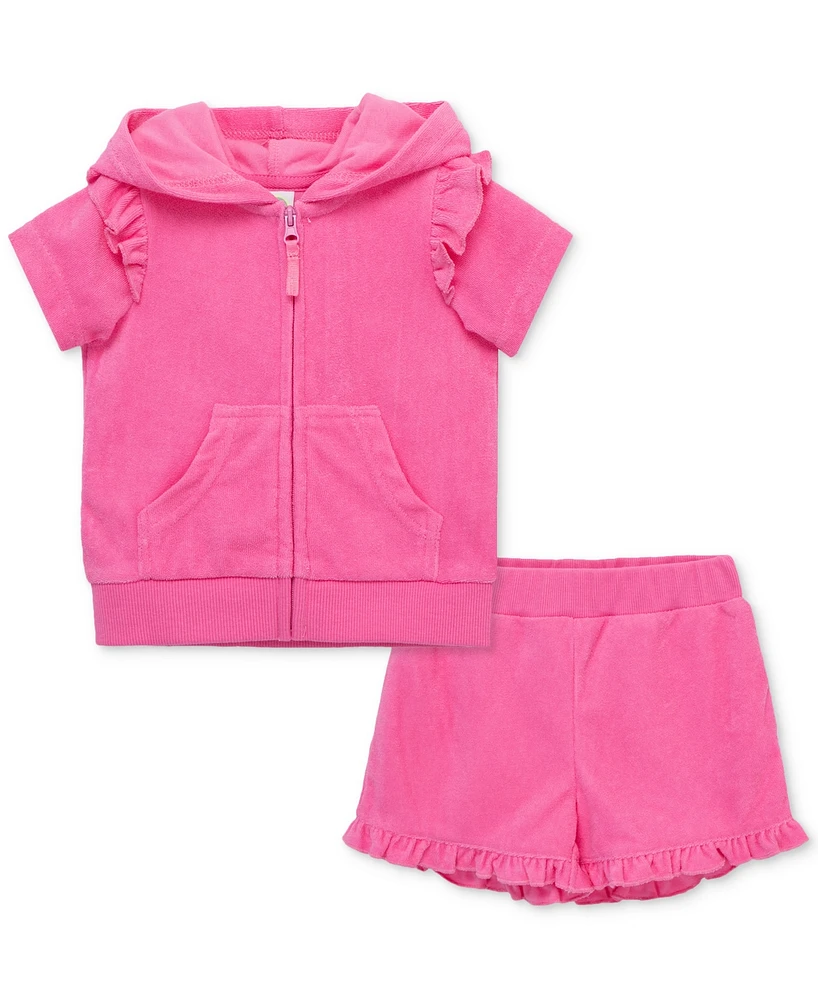 Little Me Baby Girls 2-Pc. Ruffled Hoodie & Shorts Swim Cover-Up Set