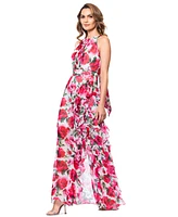 Betsy & Adam Petite Floral-Print Ruffled Gown