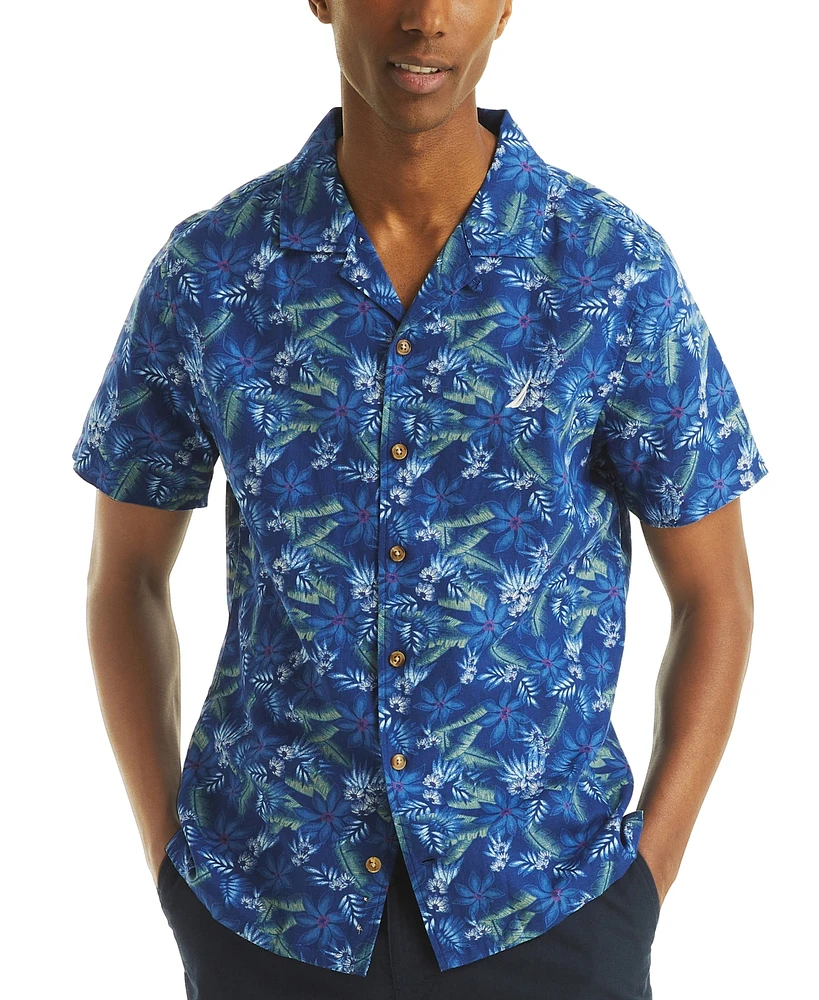 Nautica Men's Short Sleeve Button-Front Tropical Leaf Print Camp Shirt