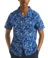 Nautica Men's Short Sleeve Button-Front Tropical Leaf Print Camp Shirt