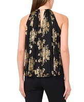 Msk Women's Metallic Floral-Print Pleated Top