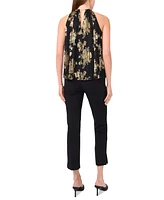 Msk Women's Metallic Floral-Print Pleated Top