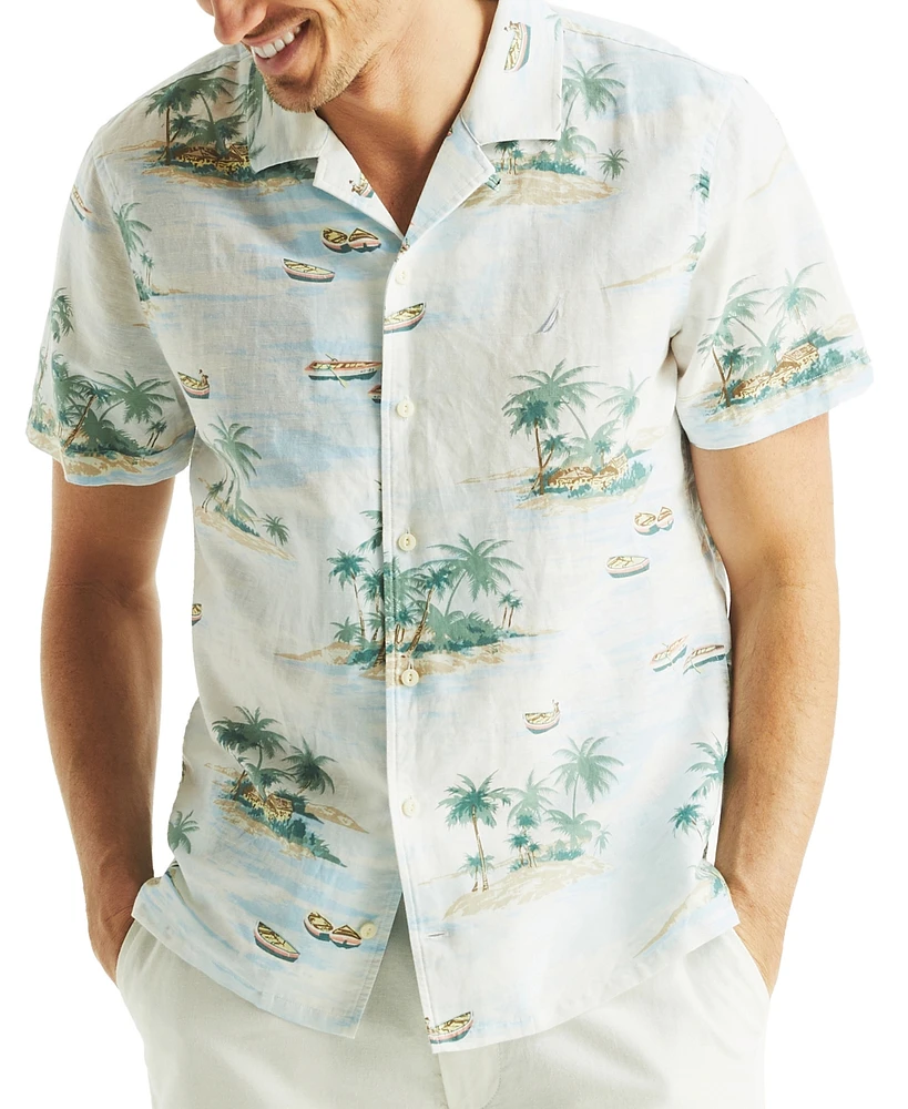 Nautica Men's Short Sleeve Button-Front Tropical Print Camp Shirt