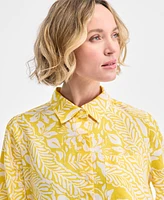 Charter Club Women's Printed Linen Flounce Shirtdress, Exclusively at Macy's