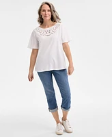 Style & Co Women's Short-Sleeve Embroidered Top, Exclusively at Macy's