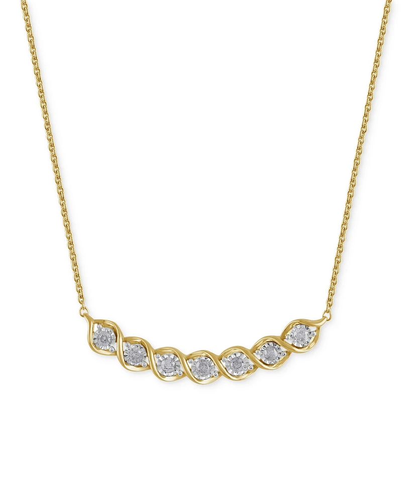 Diamond Twist Curved Bar 16-3/4" Collar Necklace (1/4 ct. t.w.) in 14k Gold-Plated Sterling Silver