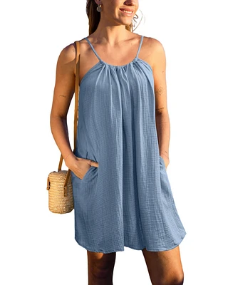 Women's Modern Ease Blue Cover-Up Mini Beach Dress