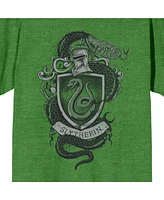 Harry Potter Slytherin House Crest Crew Neck Short Sleeve Kelly Green Heather Men's T-shirt-3XL