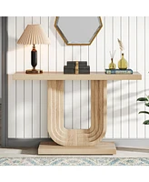 Tribesigns Farmhouse Entryway Table, 39" Wood Boho Console Table with Geometric Base, Narrow Sofa Table Behind Couch with Storage for Living Room, Hal