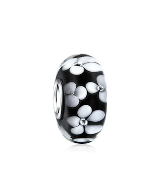 Bling Jewelry Floral Design Murano Glass Spacer Charm Bead with Sterling Silver Core