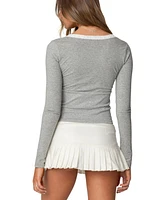 Edikted Womens Shayni Lace Trim Long Sleeve Top